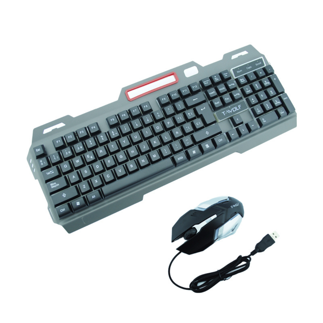 Kit Teclado + Mouse Gamer con Luz LED Multicolor WOLF GAMER TF-600 USB (Negro)